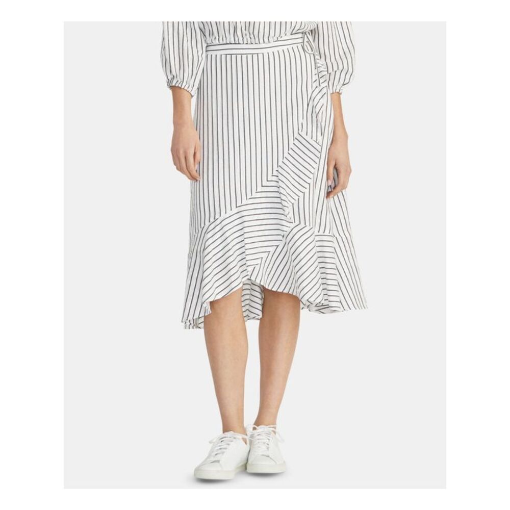 RACHEL ROY Womens White Striped Midi Ruffled Skirt Size: 12